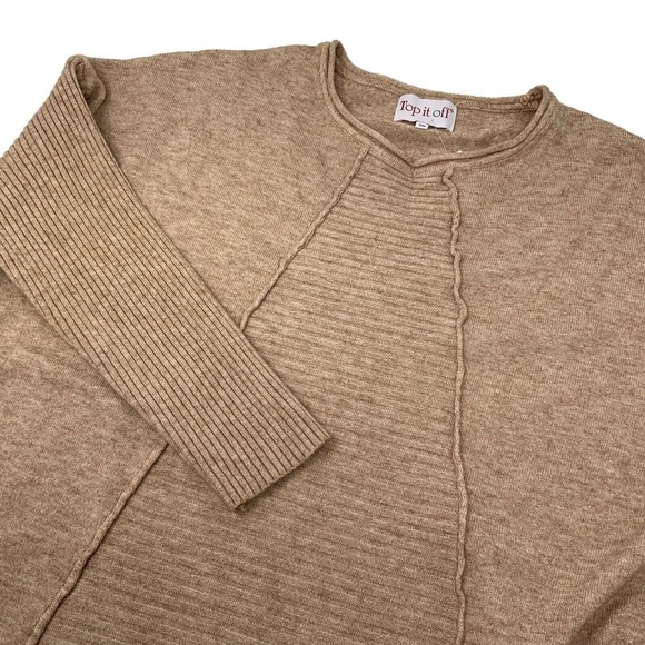 Top It Off Sweater Womens Size Small Medium Tan Pullover Fringe Tassels Soft - Picture 5 of 12